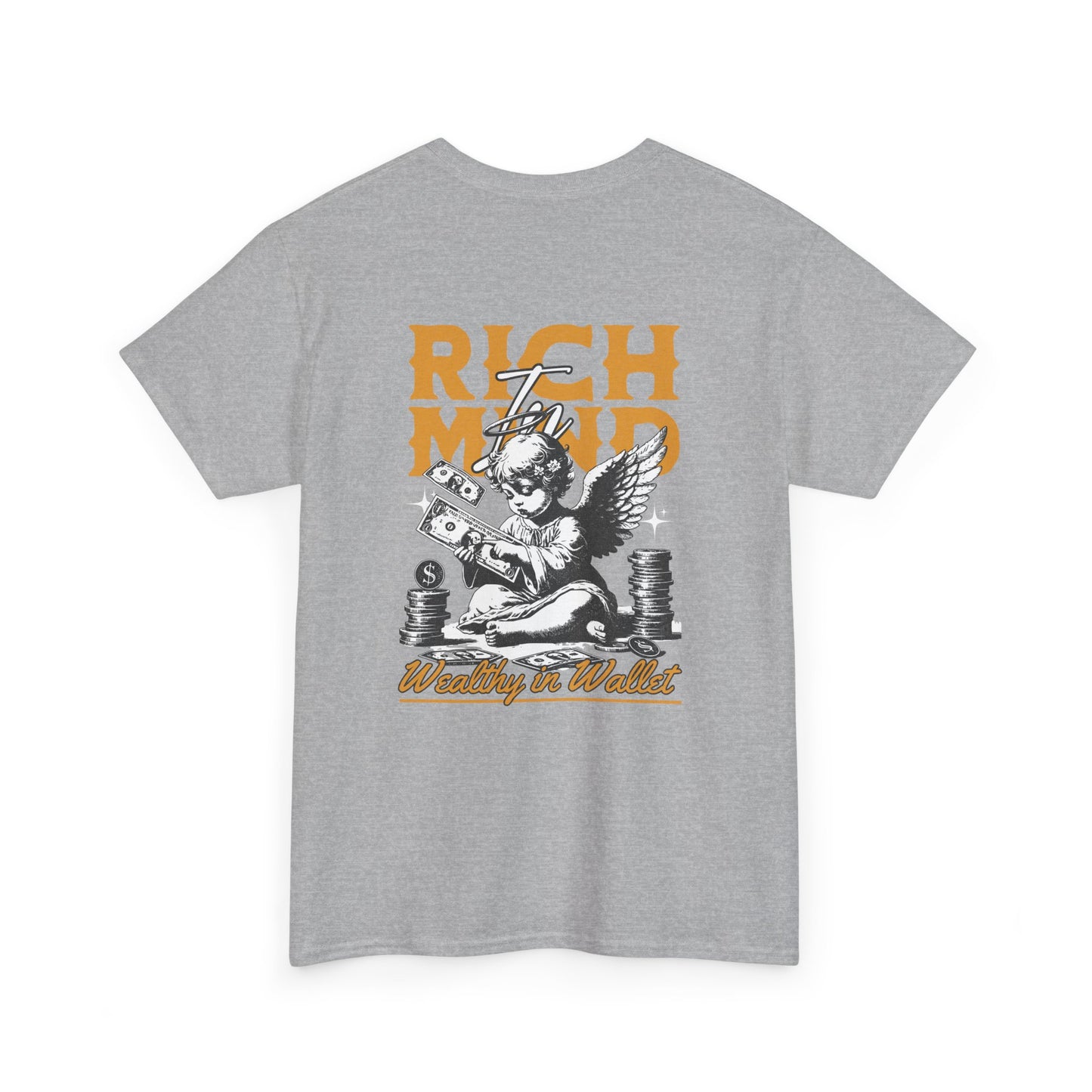 Rich Mind, Wealthy Wallet Tee — Graphic Angel Money Vintage Black T-Shirt