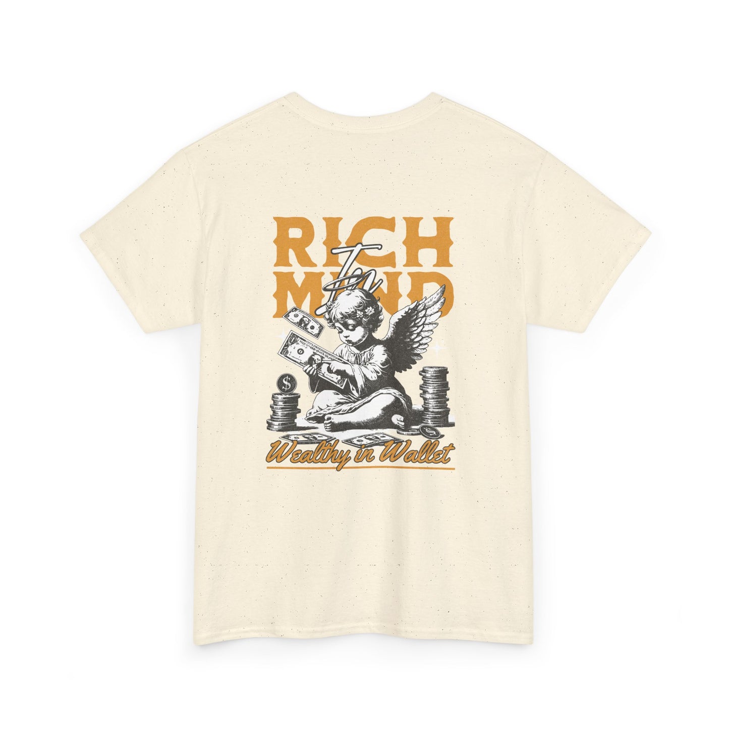 Rich Mind, Wealthy Wallet Tee — Graphic Angel Money Vintage Black T-Shirt
