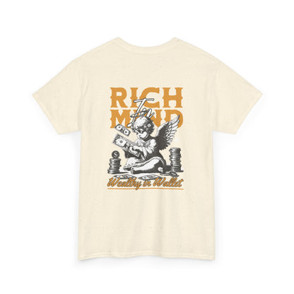 Rich Mind, Wealthy Wallet Tee — Graphic Angel Money Vintage Black T-Shirt
