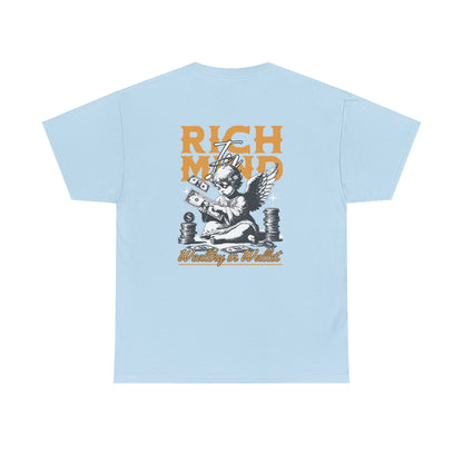 Rich Mind, Wealthy Wallet Tee — Graphic Angel Money Vintage Black T-Shirt
