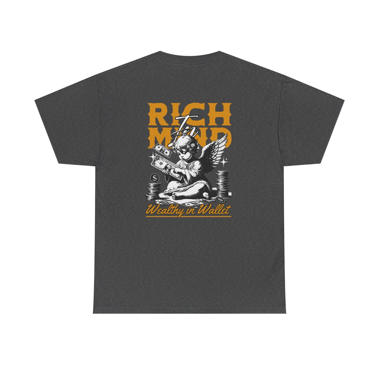 Rich Mind, Wealthy Wallet Tee — Graphic Angel Money Vintage Black T-Shirt