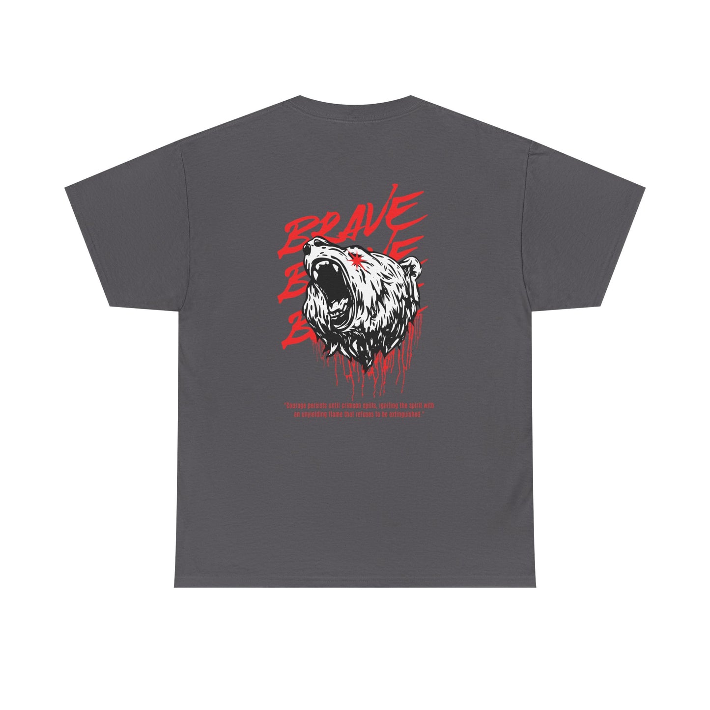 'Brave' Red & White Roaring Bear Streetwear T‑Shirt