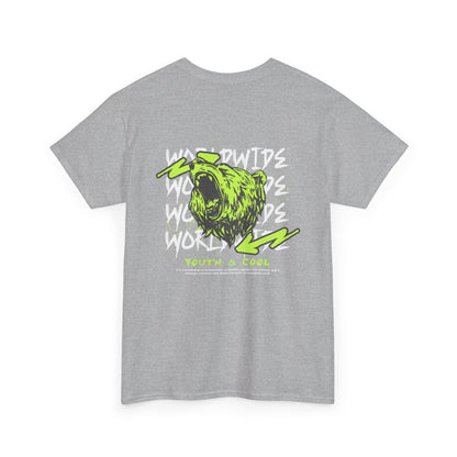 Bear Skull Graphic Tee — 'Worldwide Youth & Cool' Neon Streetwear T‑Shirt