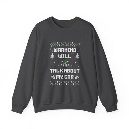 "Warning: Will Talk About My Car" Ugly Christmas Sweater