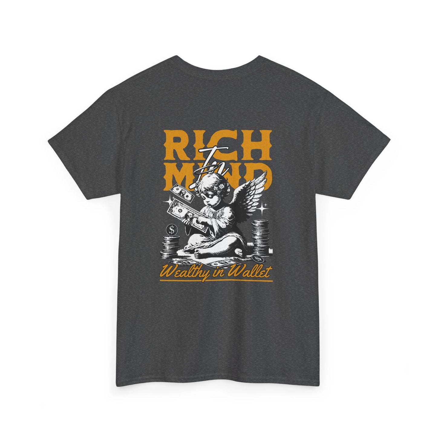 Rich Mind, Wealthy Wallet Tee — Graphic Angel Money Vintage Black T-Shirt