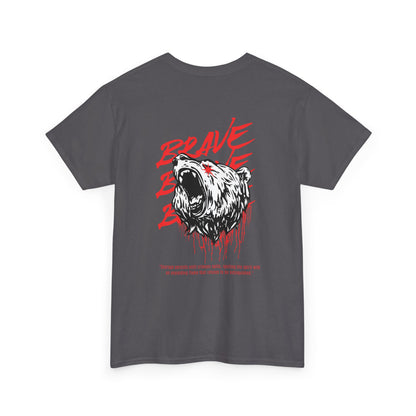 'Brave' Red & White Roaring Bear Streetwear T‑Shirt