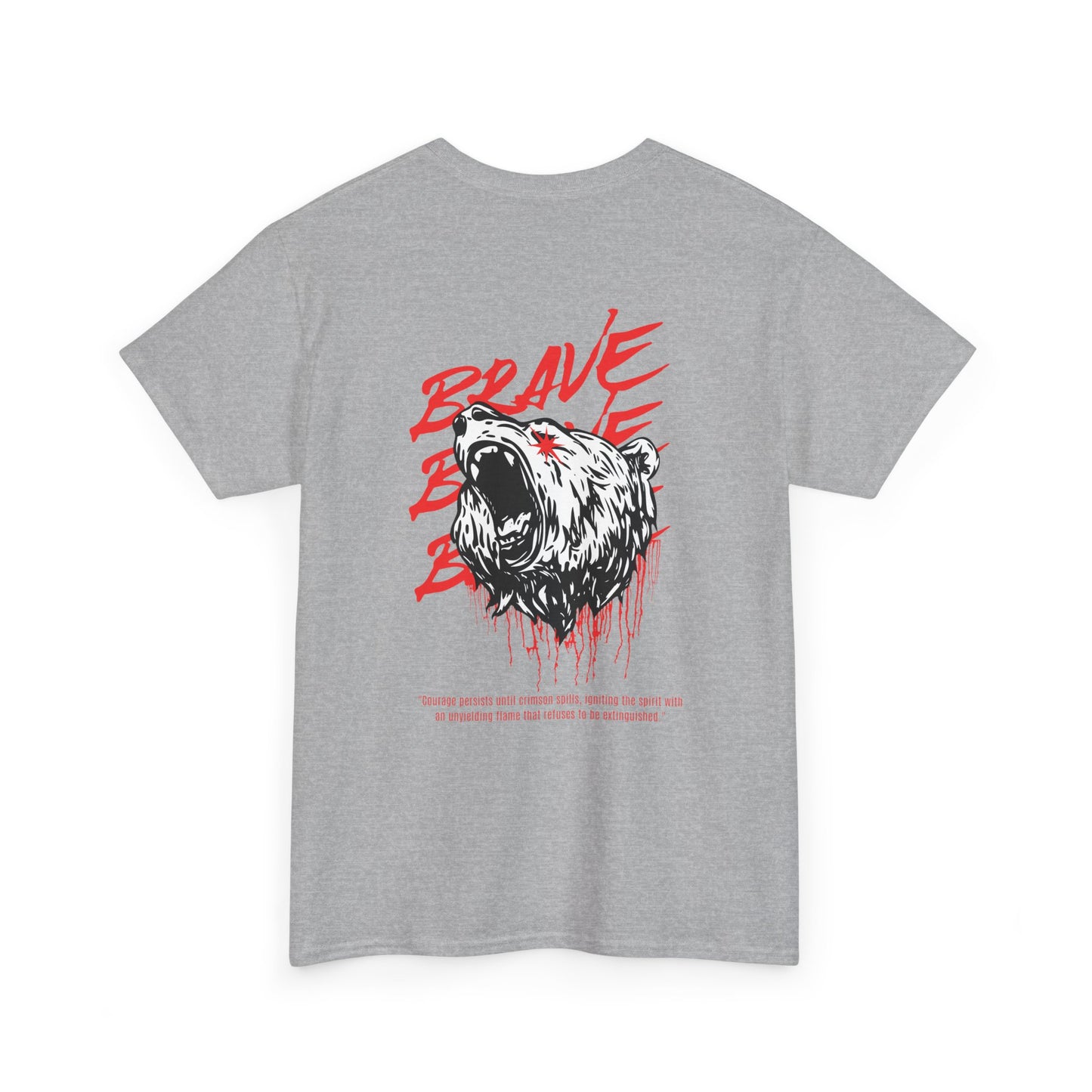 'Brave' Red & White Roaring Bear Streetwear T‑Shirt