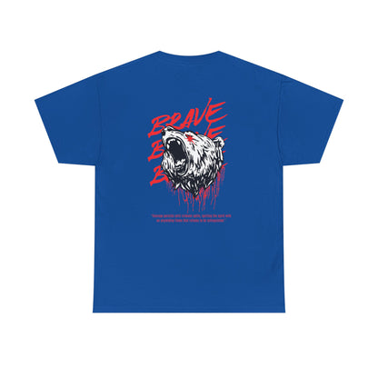 'Brave' Red & White Roaring Bear Streetwear T‑Shirt