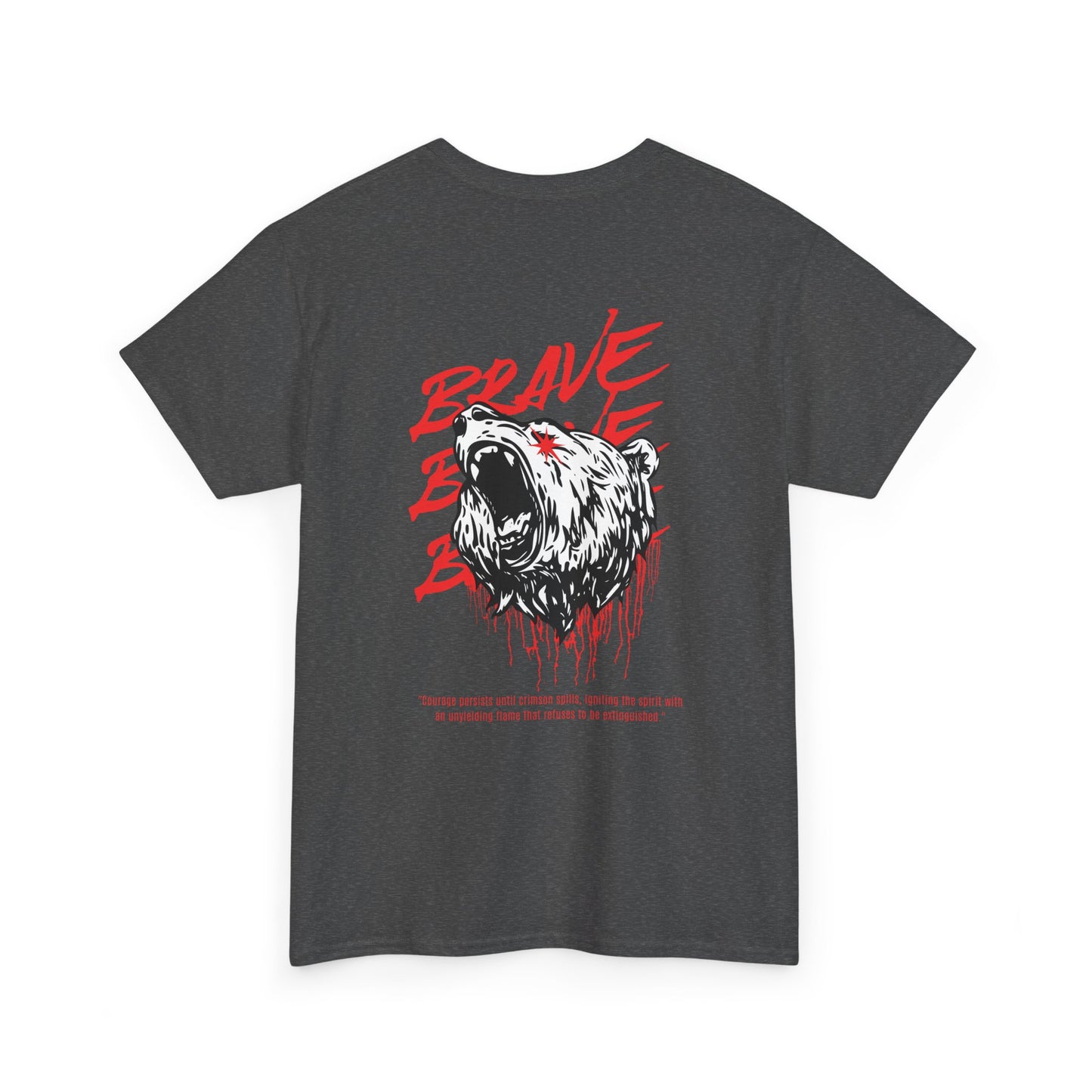 'Brave' Red & White Roaring Bear Streetwear T‑Shirt