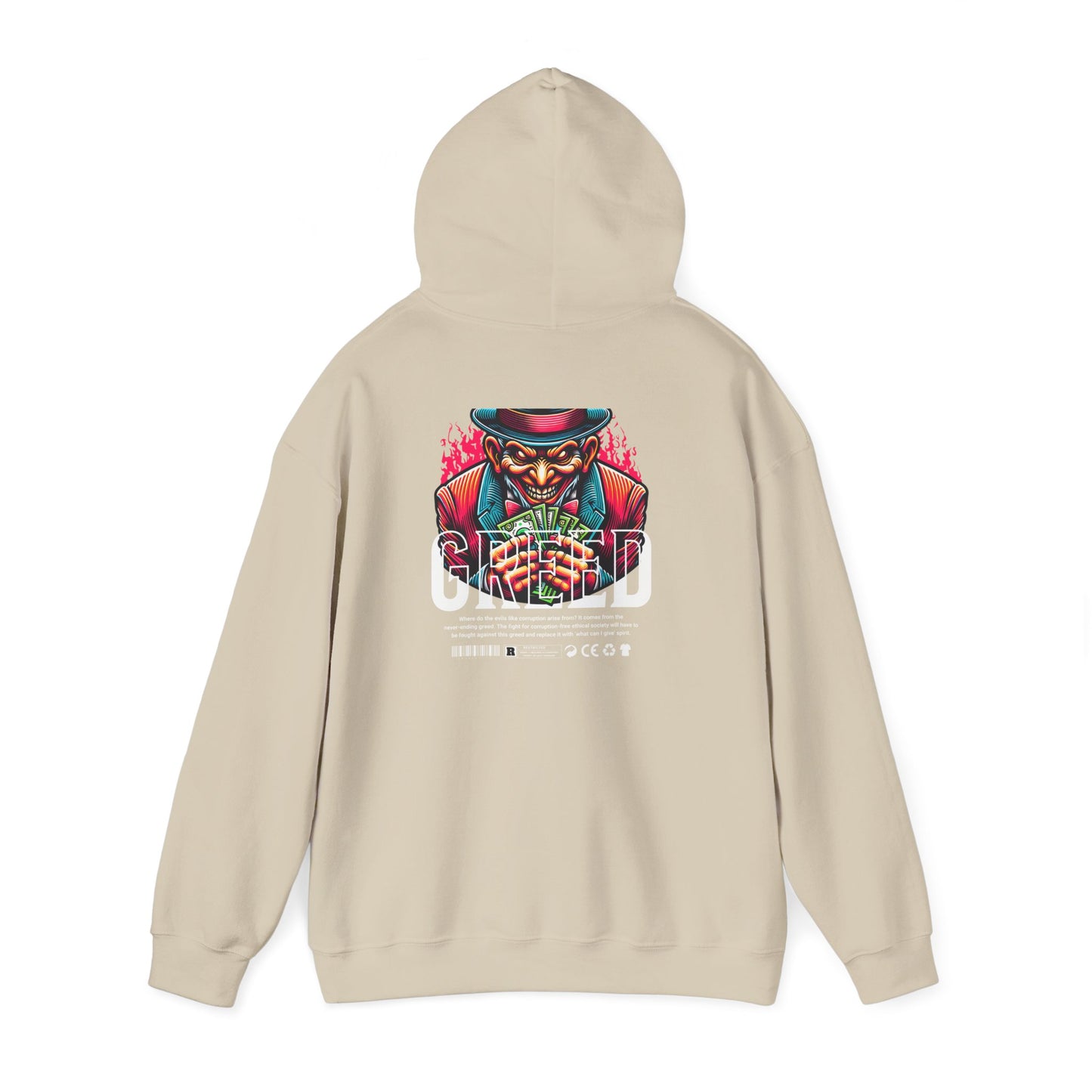 Hoodie — 'Greed' Graphic Back with Wild Heart Chest Logo