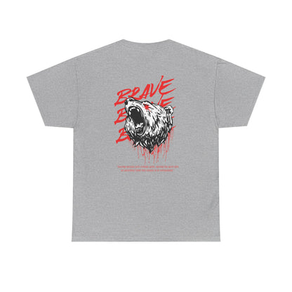 'Brave' Red & White Roaring Bear Streetwear T‑Shirt