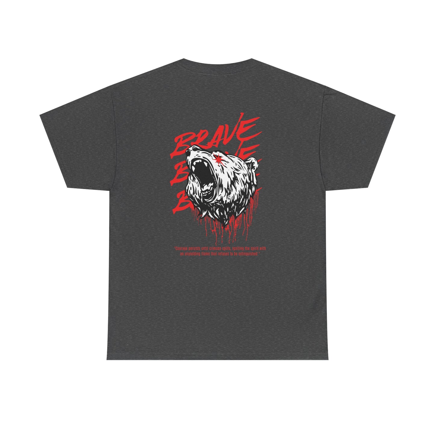 'Brave' Red & White Roaring Bear Streetwear T‑Shirt