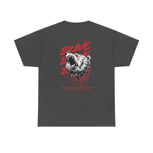 'Brave' Red & White Roaring Bear Streetwear T‑Shirt