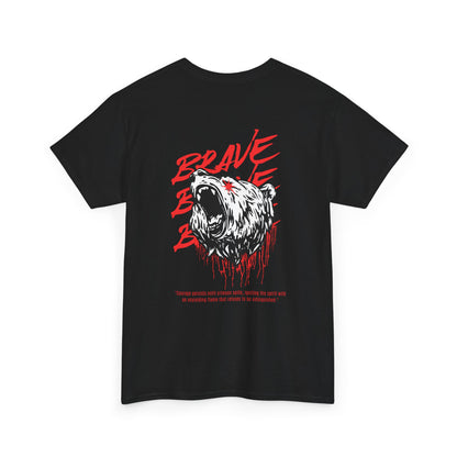 'Brave' Red & White Roaring Bear Streetwear T‑Shirt
