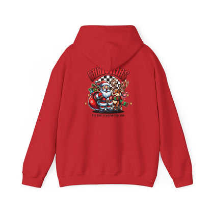 Christmas Racing Santa Hoodie - Festive Santa, Reindeer & Gifts Holiday Pullover