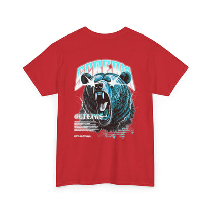 Graphic Tee — Retro Neon Roaring Bear "Screamo" Back Print
