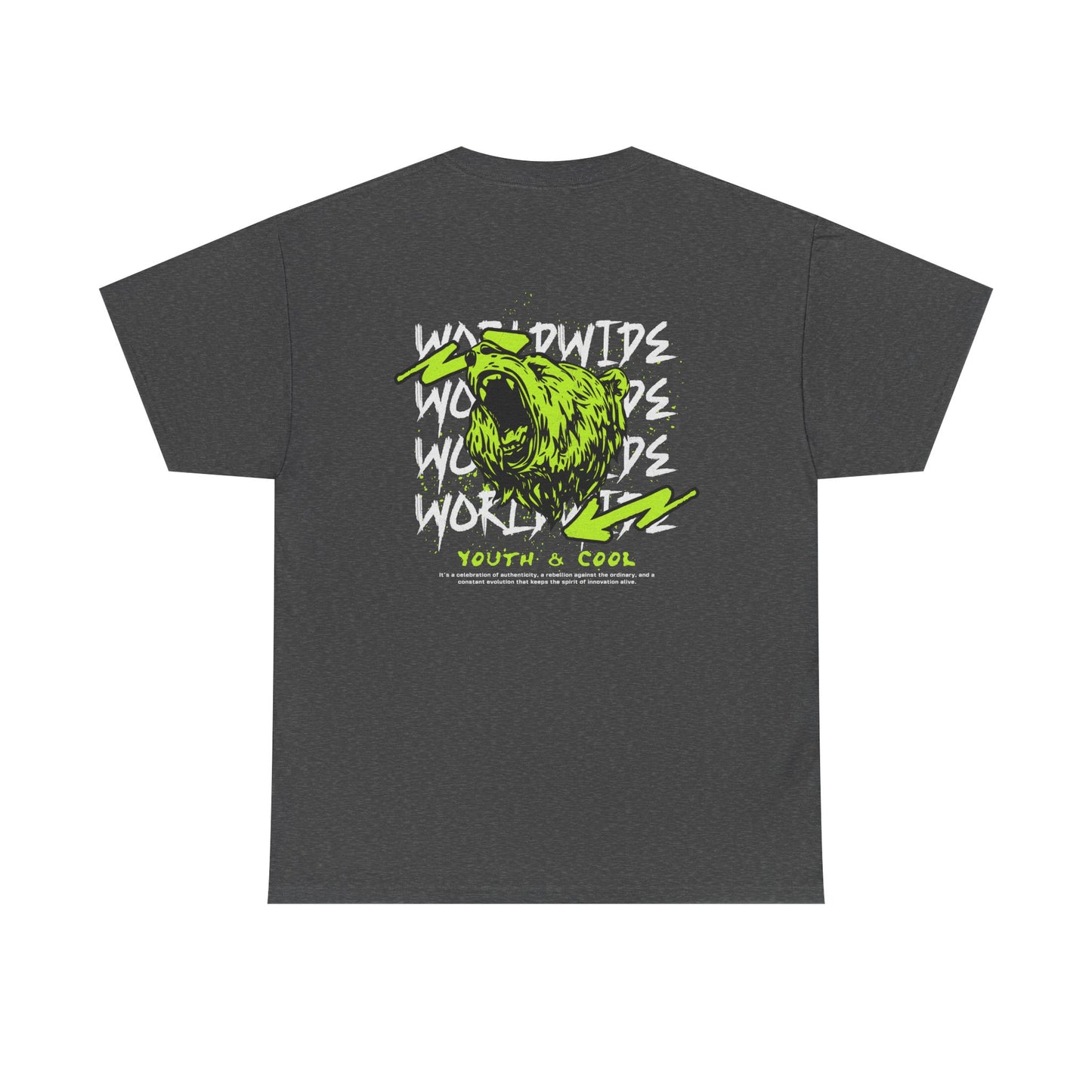 Bear Skull Graphic Tee — 'Worldwide Youth & Cool' Neon Streetwear T‑Shirt