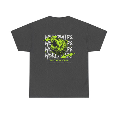 Bear Skull Graphic Tee — 'Worldwide Youth & Cool' Neon Streetwear T‑Shirt