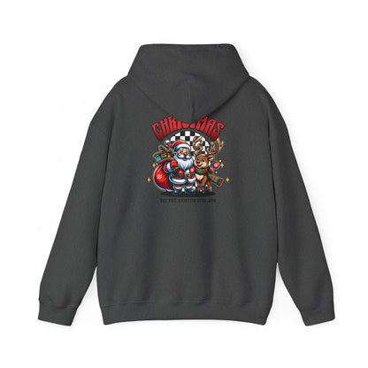 Christmas Racing Santa Hoodie - Festive Santa, Reindeer & Gifts Holiday Pullover