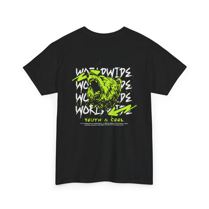 Bear Skull Graphic Tee — 'Worldwide Youth & Cool' Neon Streetwear T‑Shirt