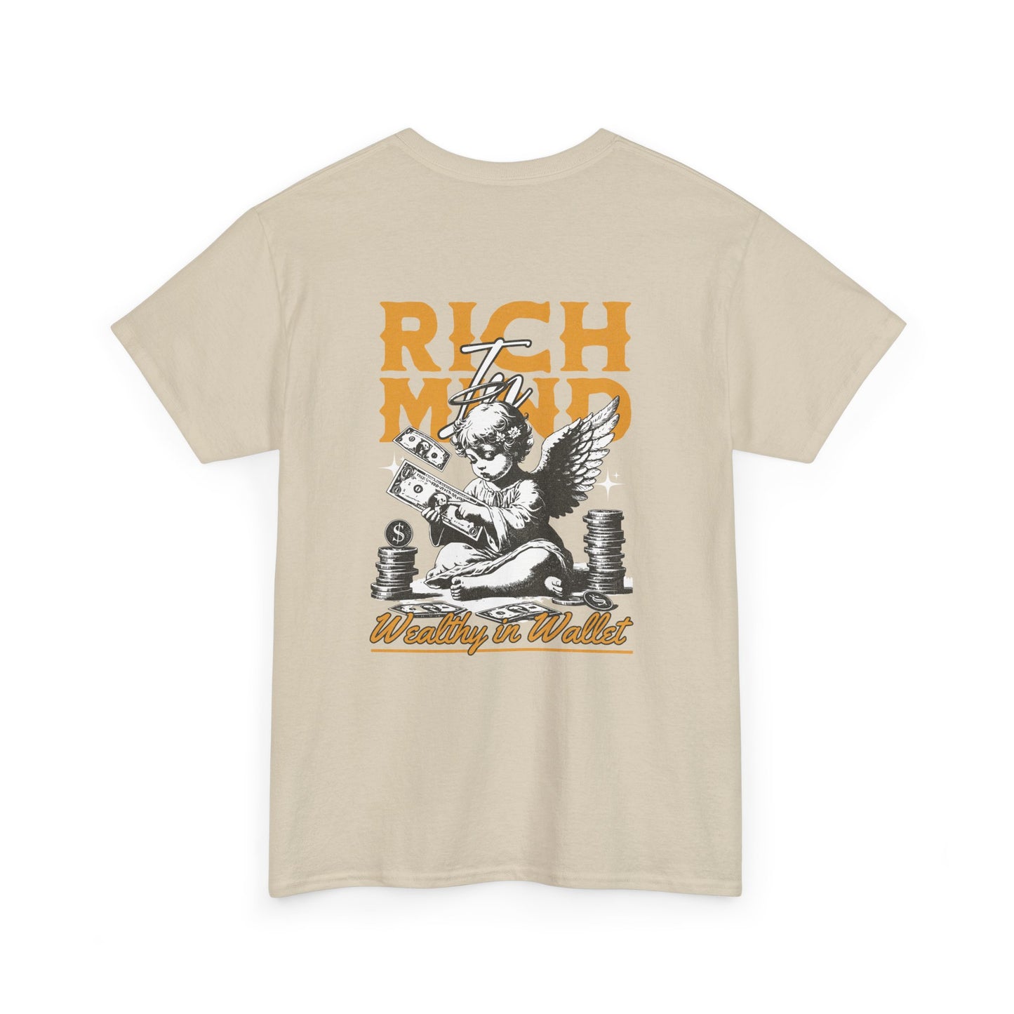 Rich Mind, Wealthy Wallet Tee — Graphic Angel Money Vintage Black T-Shirt
