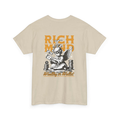 Rich Mind, Wealthy Wallet Tee — Graphic Angel Money Vintage Black T-Shirt