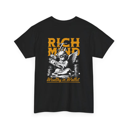 Rich Mind, Wealthy Wallet Tee — Graphic Angel Money Vintage Black T-Shirt