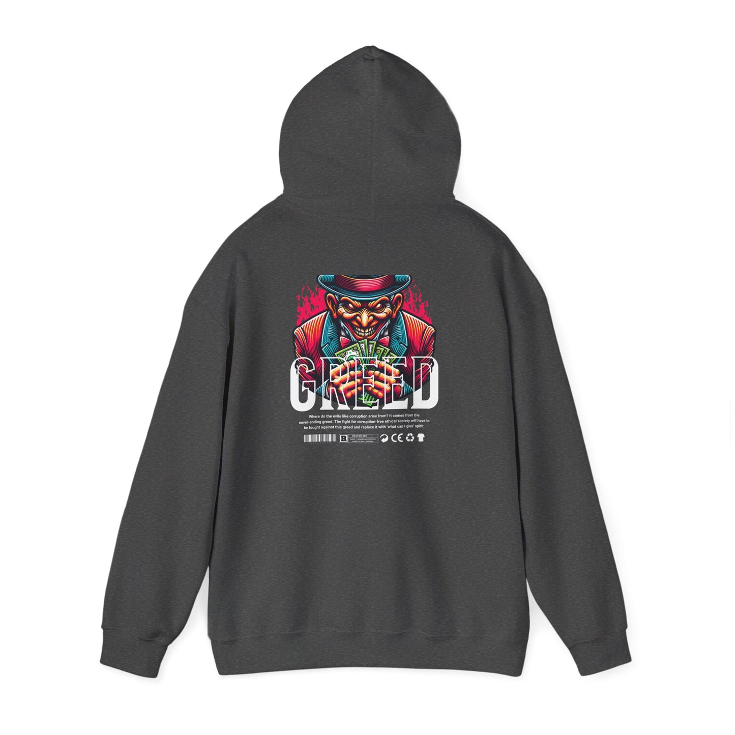 Hoodie — 'Greed' Graphic Back with Wild Heart Chest Logo