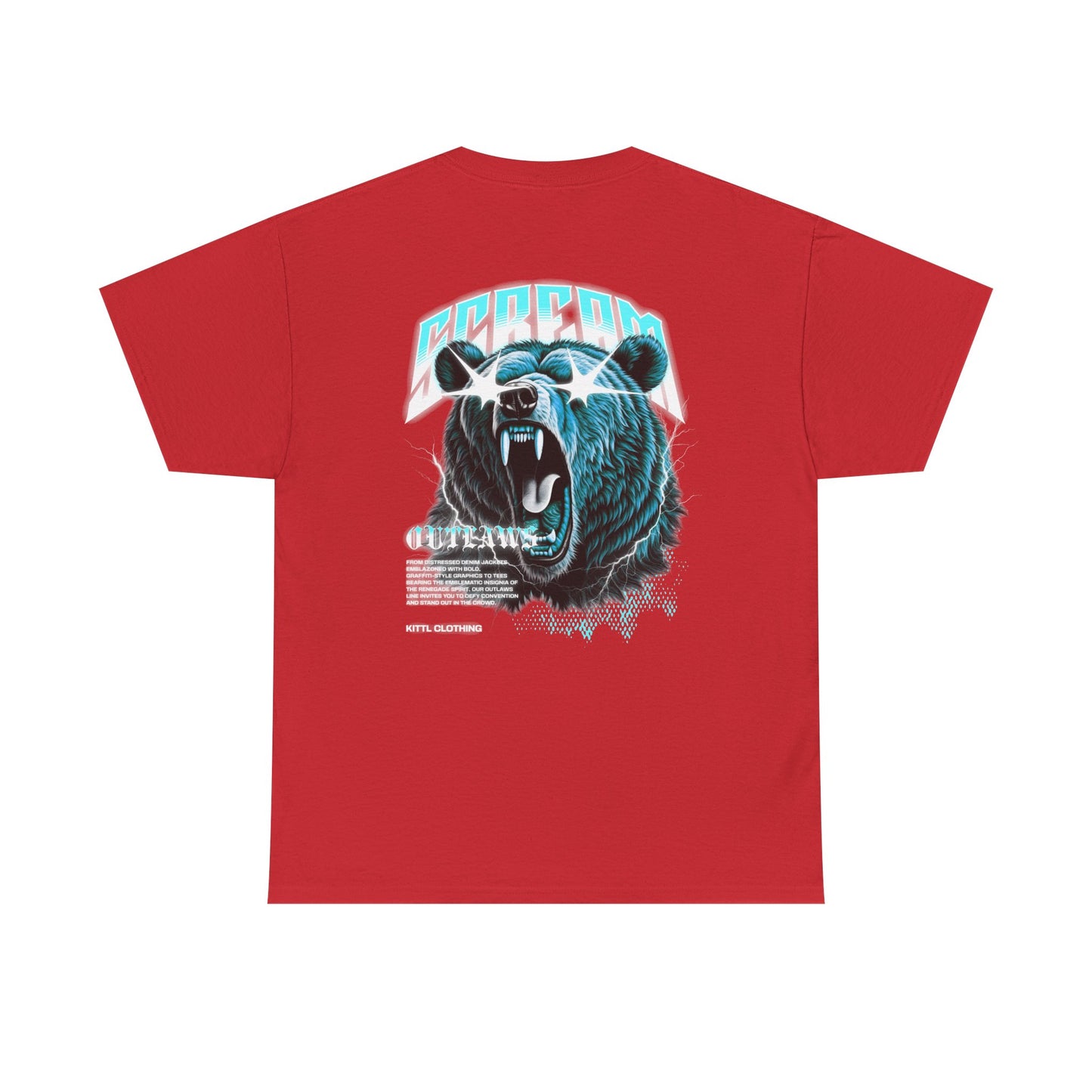 Graphic Tee — Retro Neon Roaring Bear "Screamo" Back Print