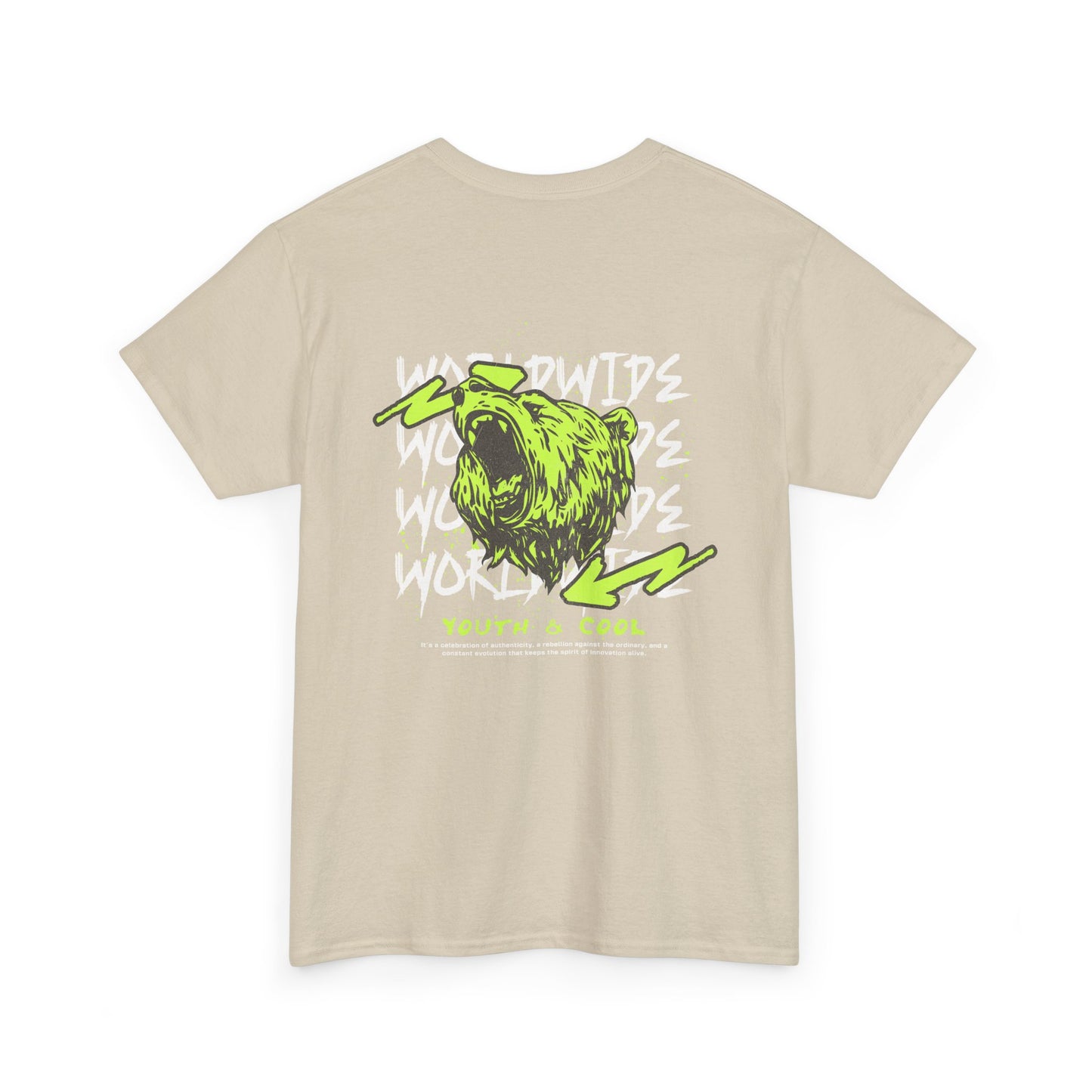 Bear Skull Graphic Tee — 'Worldwide Youth & Cool' Neon Streetwear T‑Shirt