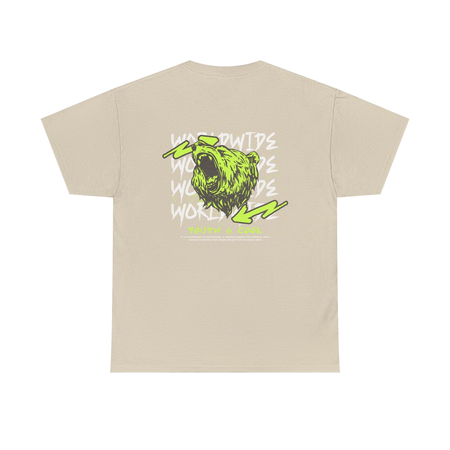 Bear Skull Graphic Tee — 'Worldwide Youth & Cool' Neon Streetwear T‑Shirt