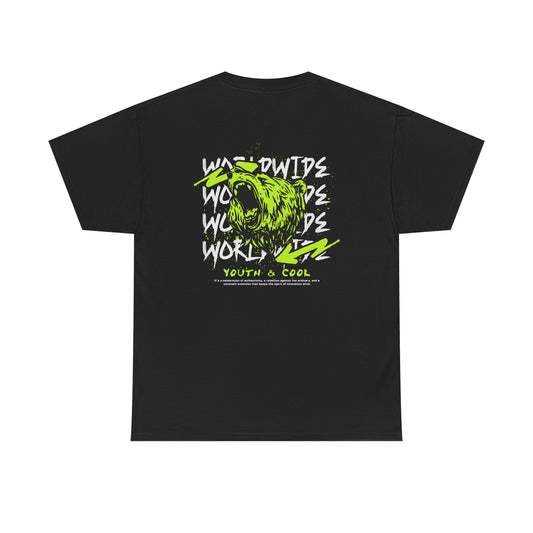 Bear Skull Graphic Tee — 'Worldwide Youth & Cool' Neon Streetwear T‑Shirt