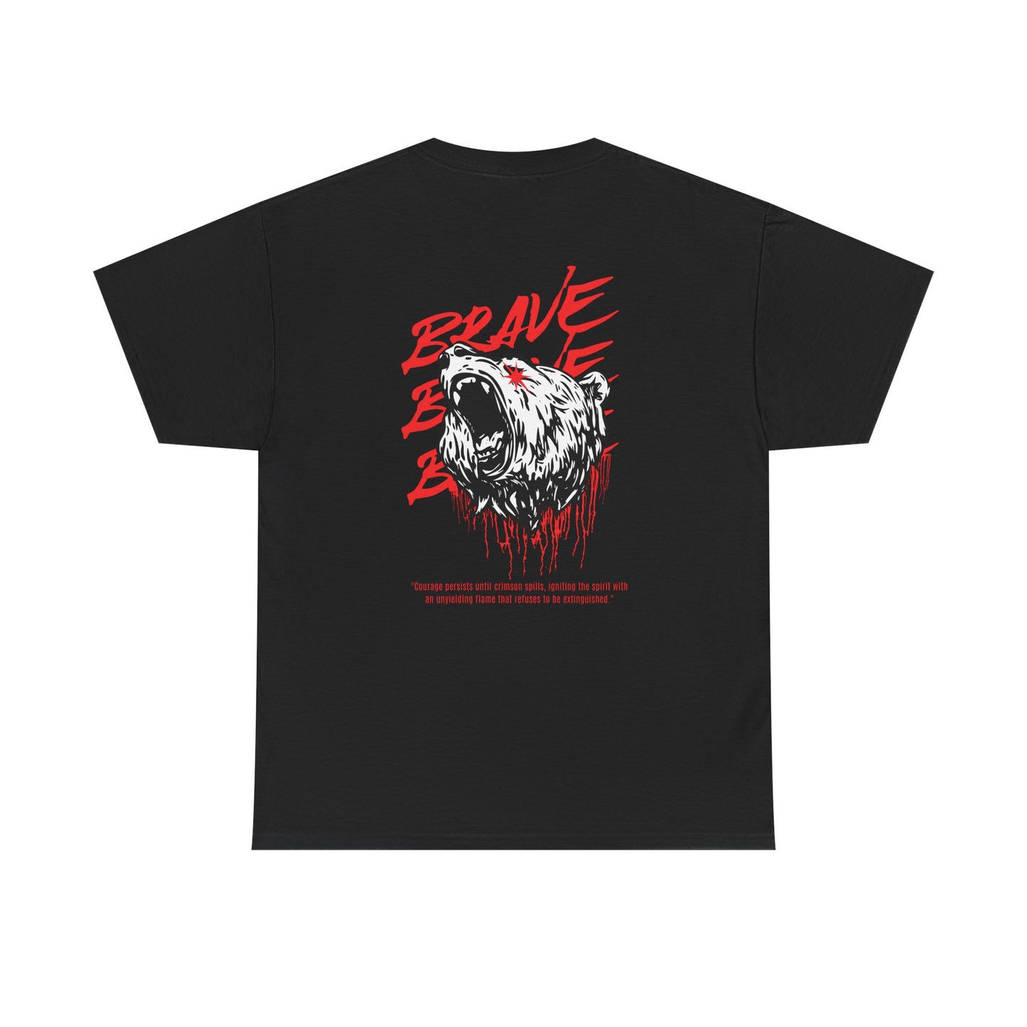 'Brave' Red & White Roaring Bear Streetwear T‑Shirt