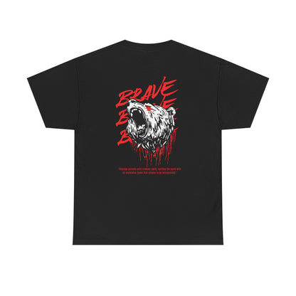 'Brave' Red & White Roaring Bear Streetwear T‑Shirt