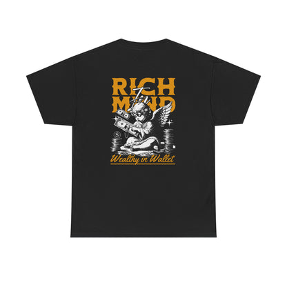 Rich Mind, Wealthy Wallet Tee — Graphic Angel Money Vintage Black T-Shirt