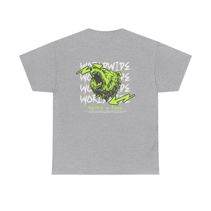 Bear Skull Graphic Tee — 'Worldwide Youth & Cool' Neon Streetwear T‑Shirt