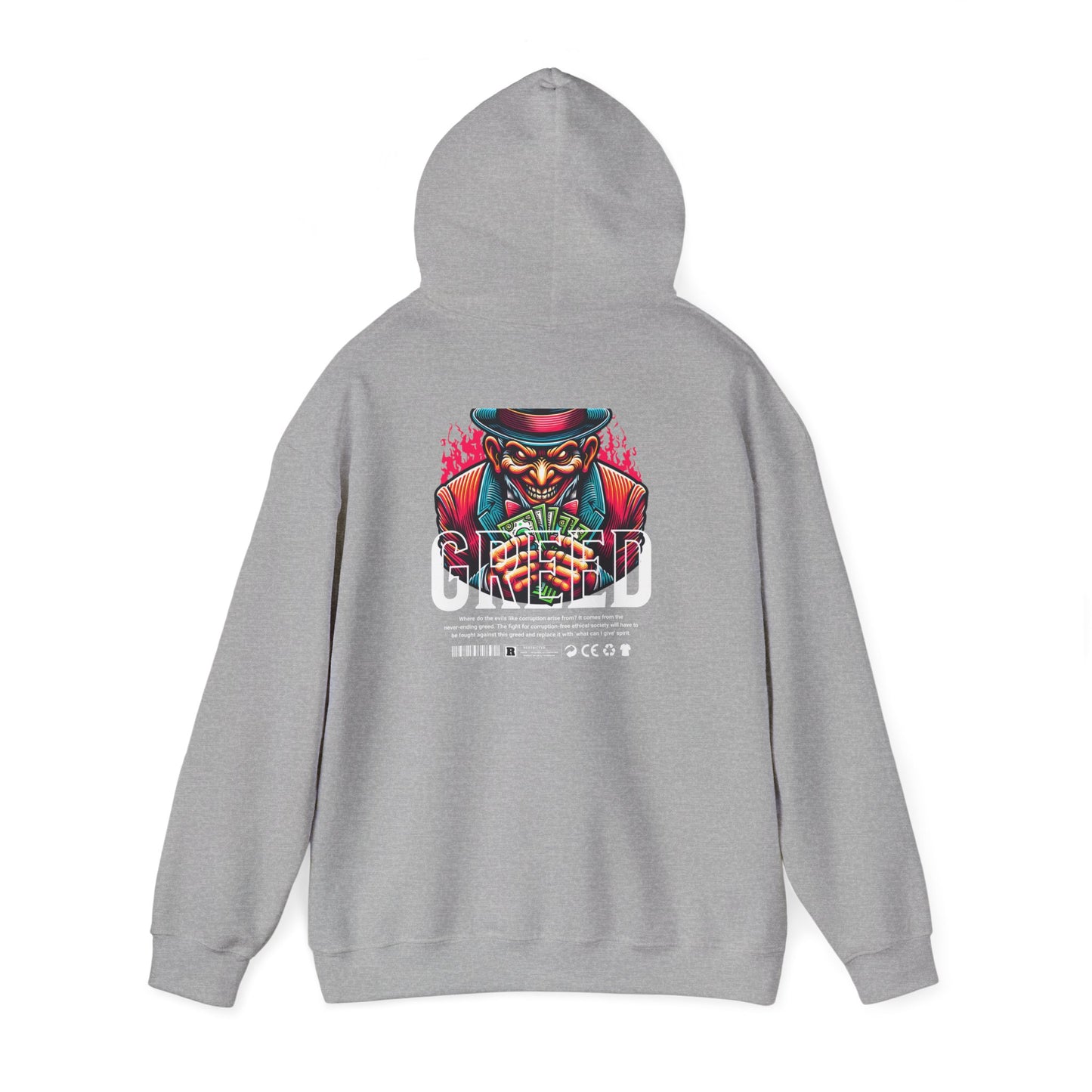 Hoodie — 'Greed' Graphic Back with Wild Heart Chest Logo