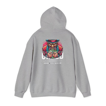 Hoodie — 'Greed' Graphic Back with Wild Heart Chest Logo