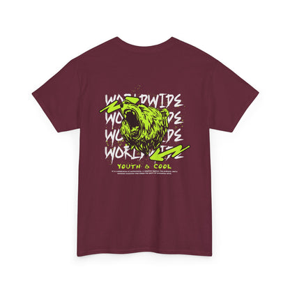 Bear Skull Graphic Tee — 'Worldwide Youth & Cool' Neon Streetwear T‑Shirt