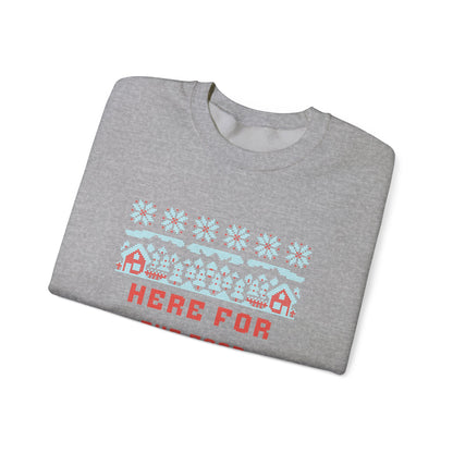Holiday Sweatshirt – “Here For The Food Not The Family” Funny Christmas Crewneck