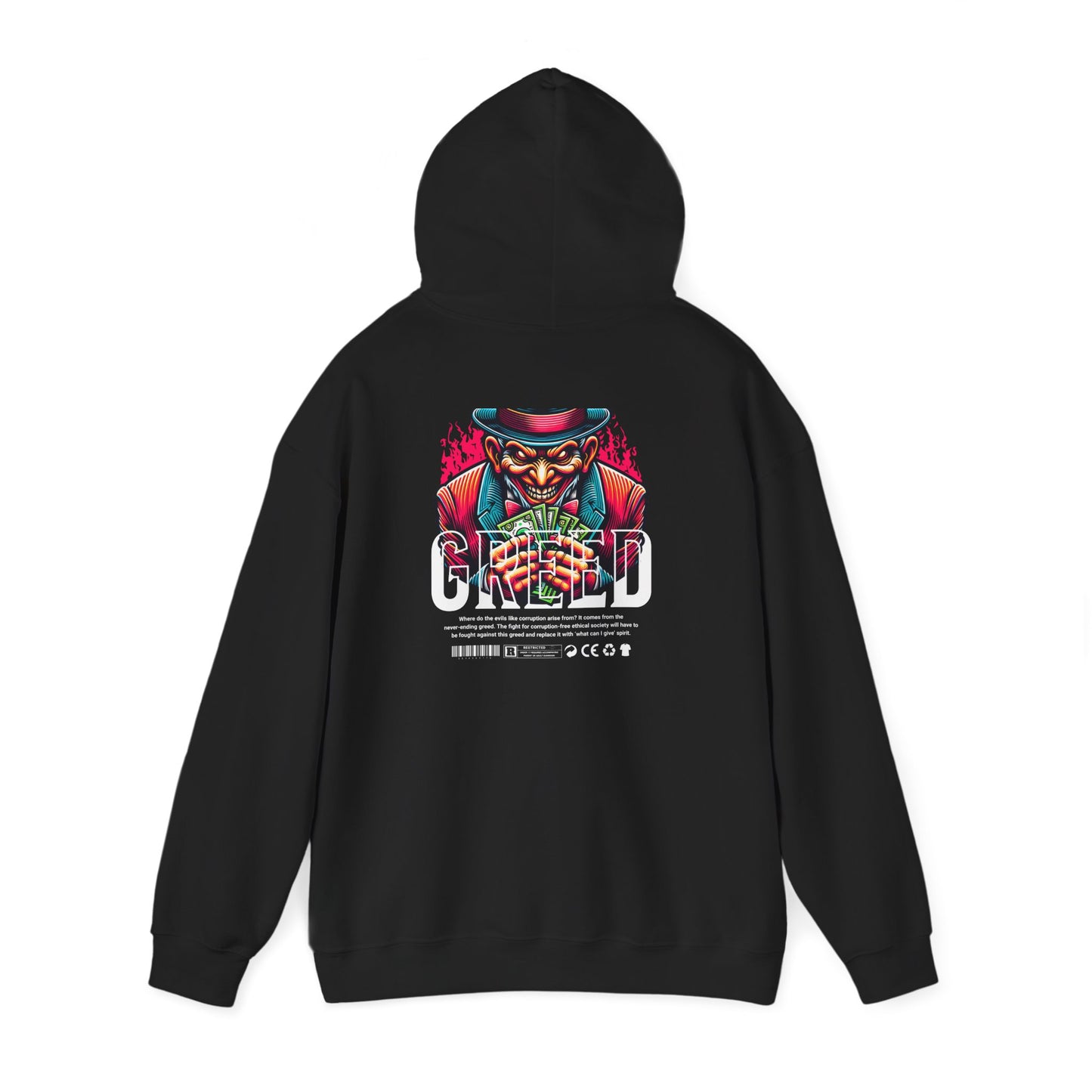 Hoodie — 'Greed' Graphic Back with Wild Heart Chest Logo