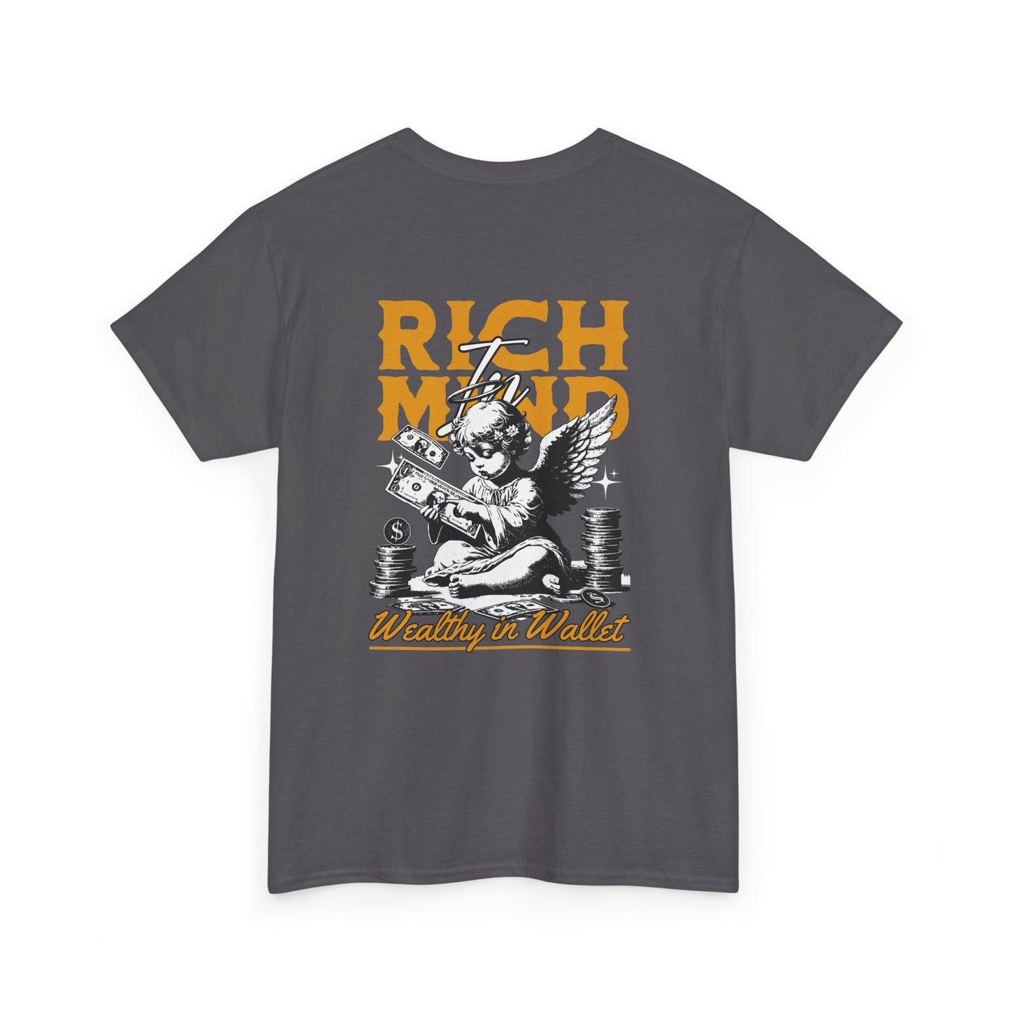 Rich Mind, Wealthy Wallet Tee — Graphic Angel Money Vintage Black T-Shirt