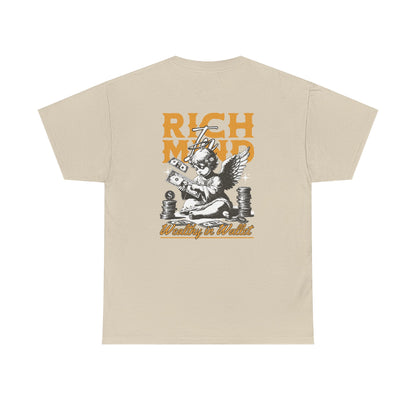 Rich Mind, Wealthy Wallet Tee — Graphic Angel Money Vintage Black T-Shirt
