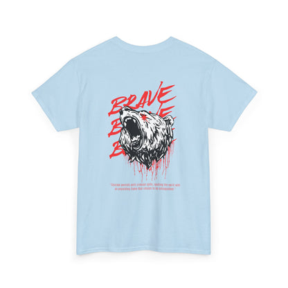 'Brave' Red & White Roaring Bear Streetwear T‑Shirt